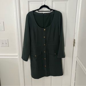 Long sleeve green dress with gold buttons